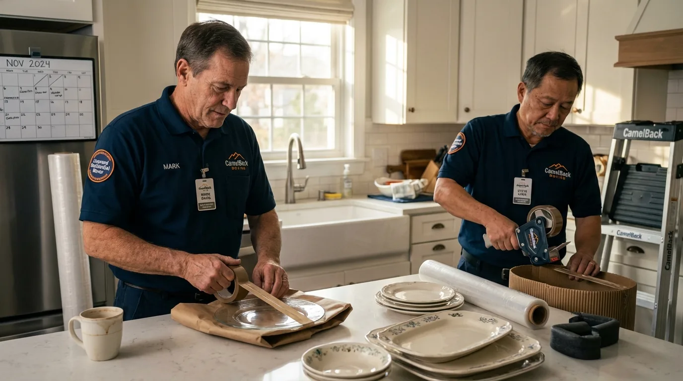 Professional crew packing kitchen dishware in Lumberton, MS